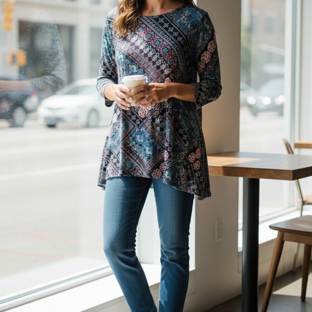 G Collection Womens Sz L Multicolor Blouse Boho